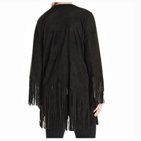 Democracy black faux suede fringe jacket 1X - Picture 2 of 8